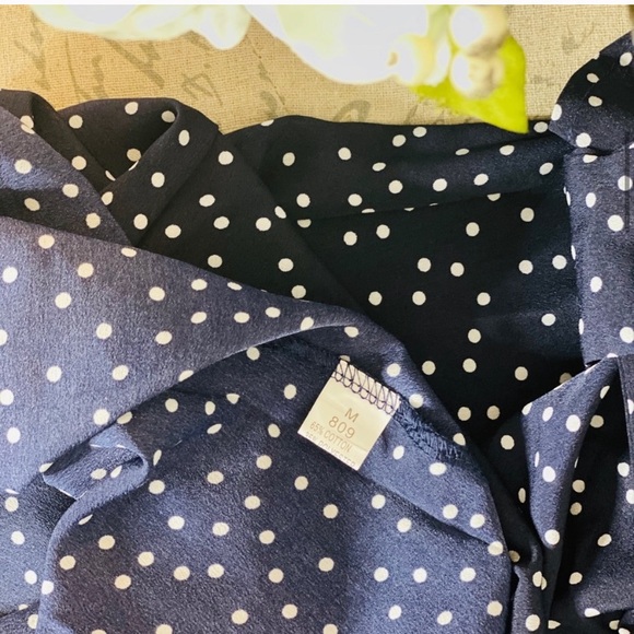 Boho Blue and White Polka Dot Tie Front Midi Dress - Picture 7 of 7